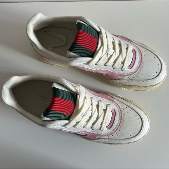 GUCCI 2024 Re-Web Low-Top Sneakers White Pink Leather Sz 40 - Picture 7 of 12
